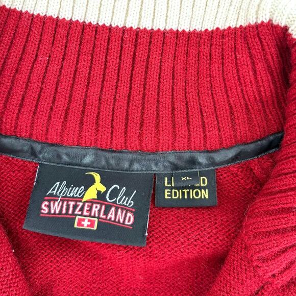 Alpine Swiss Club Switzerland Merino Wool Zip‎ Front Sweater | Red XL - Picture 4 of 10